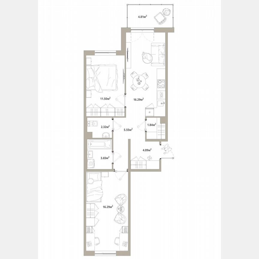 2-к. квартира, 63 м², 9/12 эт.