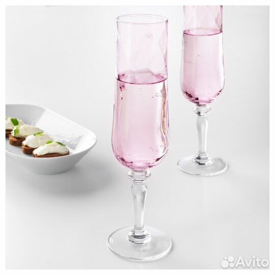 Бокал для шампанского, розовый, 2шт икеа