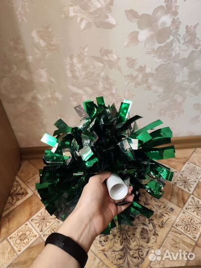 Помпоны для черлидинга зелёный - серебряный