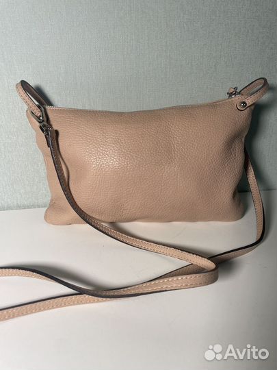 Клатч кожаный светло бежевый