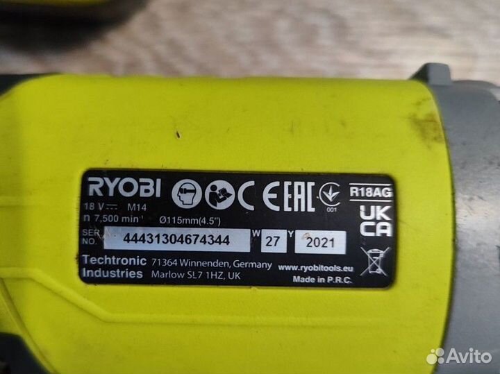 Аккумуляторная ушм Ryobi R18AG комплект