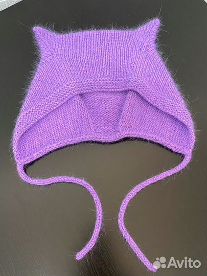 Котошапка, чепчик с ушками сиреневый