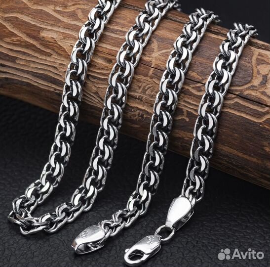 Крупная серебряная цепь с алмазной гранью