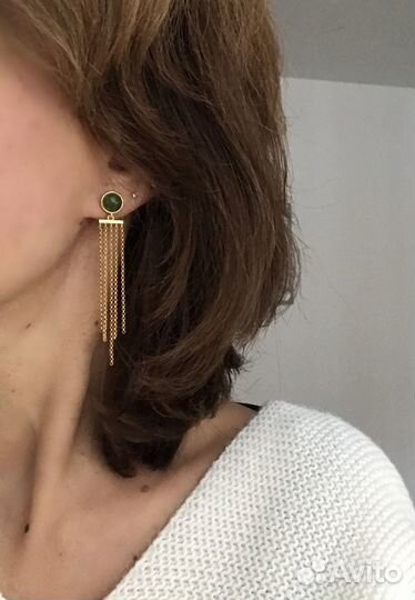 Серьги серебряные. Нефрит