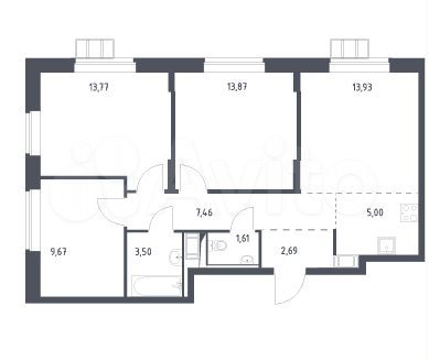 4-к. квартира, 71,5 м², 9/16 эт.