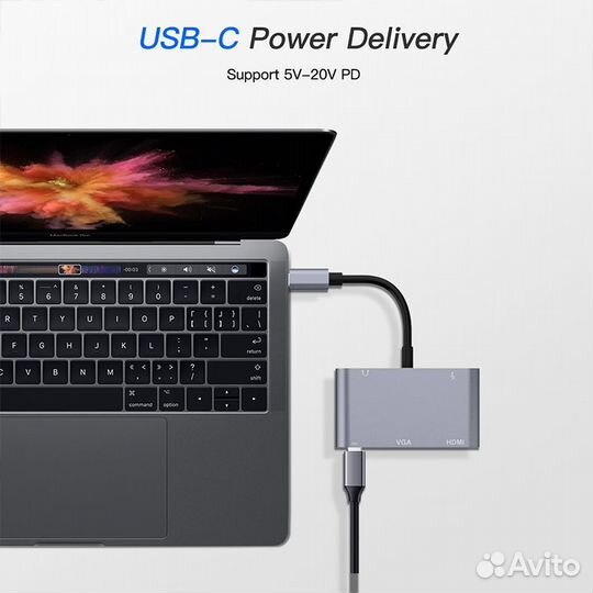 USB Хаб Type-C 5в1 на MacBook bronka серый космос