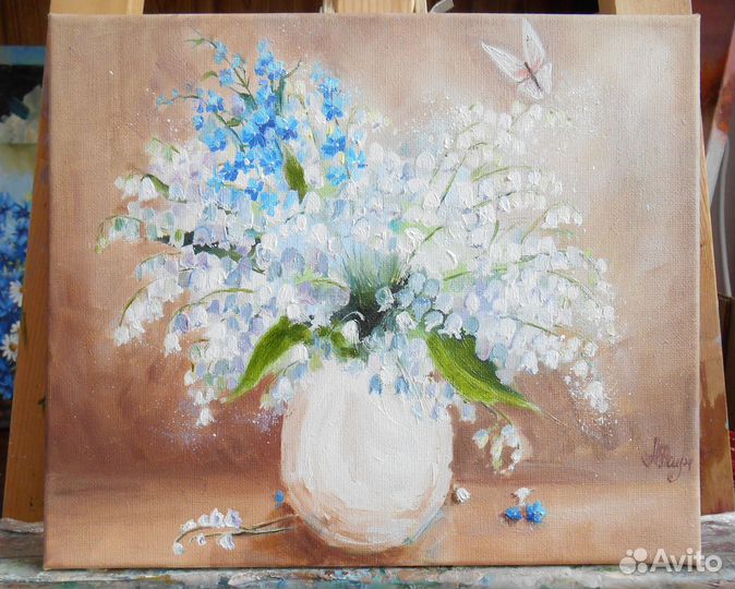 Картина маслом на холсте цветы ландыши