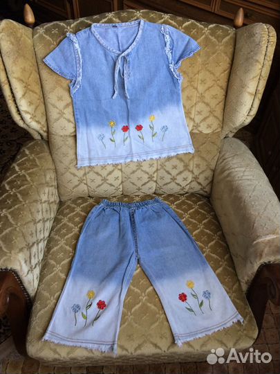Костюм джинсовый для девочки кофта брюки джинсы