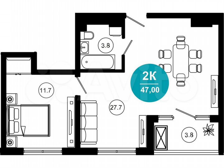 2-к. апартаменты, 46,1 м², 2/10 эт.