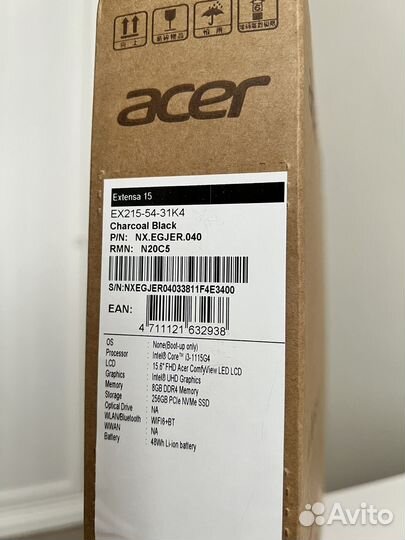 Ноутбук Acer Extensa 15 i3 8gb 256 ssd IPS