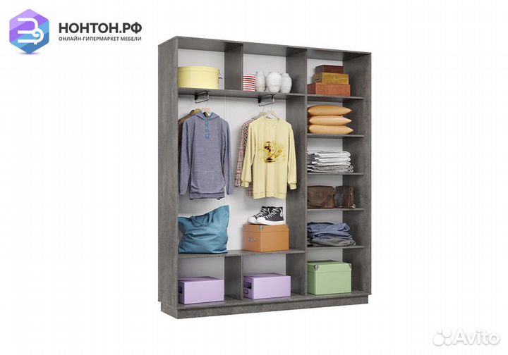 Шкаф-купе трёхдверный Мира бетон