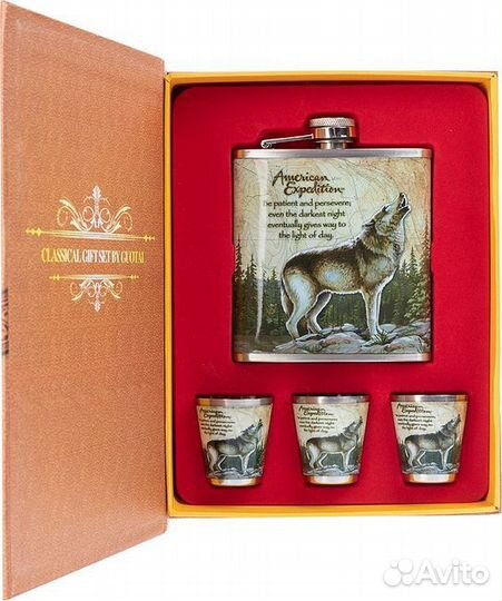 Набор Фляжка Волк+3 стопки (А01) 210 мл