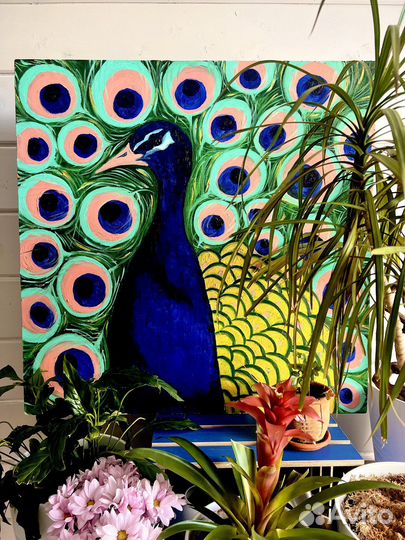 Картина маслом на холсте Павлин, 80х80