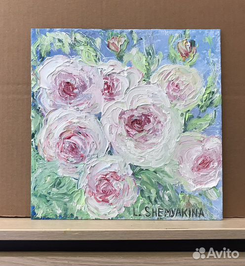 Картина маслом розы в подарок 30х30 см
