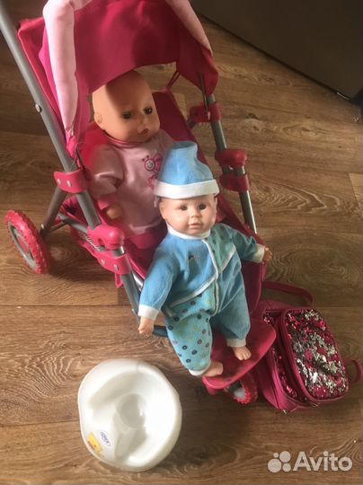 Пупс 2шт, рюкзачёк, горшочек, коляска