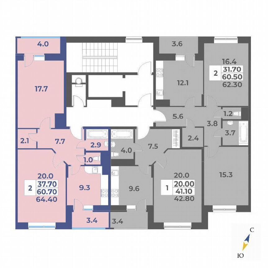 2-к. квартира, 64,4 м², 3/9 эт.