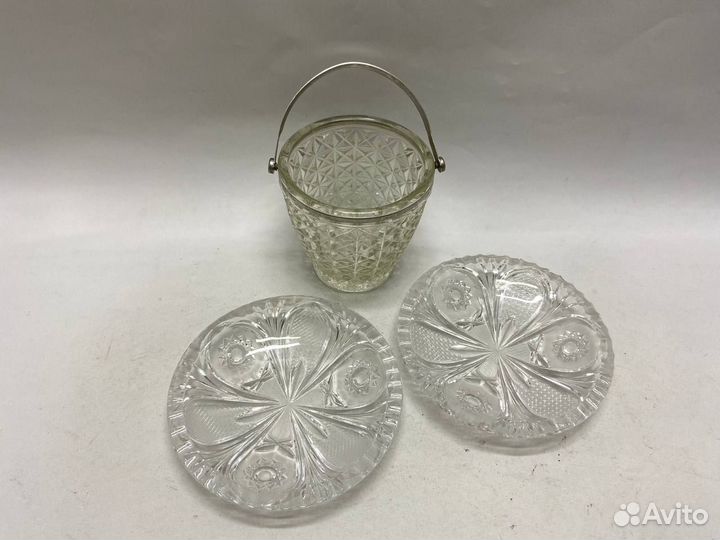 Хрустальное ведерко и 2 хрустальные тарелочки