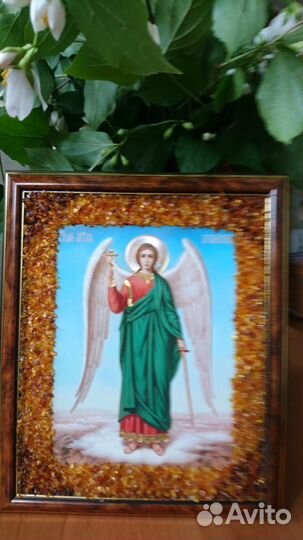 Икона с янтарной крошкой Ангел Хранитель