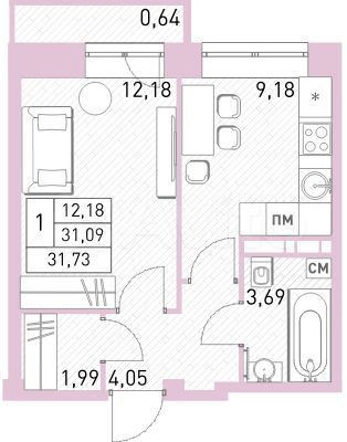 1-к. квартира, 31,7 м², 17/17 эт.