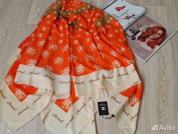 Оранжевый платок Шаль Chanel Шелк