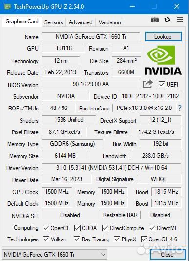 Видеокарта Palit 1660ti 6gb