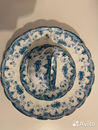 Тарелка и чайная пара, английский костяной фарфор