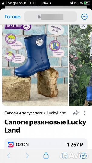 Сапоги детские резиновые lucky land