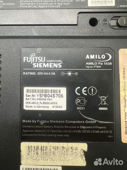 Ноутбук fujitsu siemens amilo pa 1538