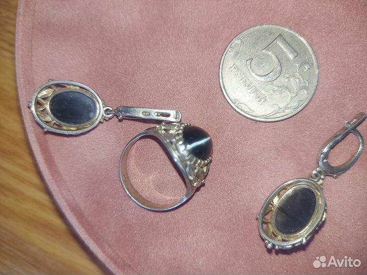 Серьги и кольцо из СССР скань мельхиор