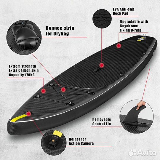SUP (сап) доска mishimo carbon darkside 11’ 335см