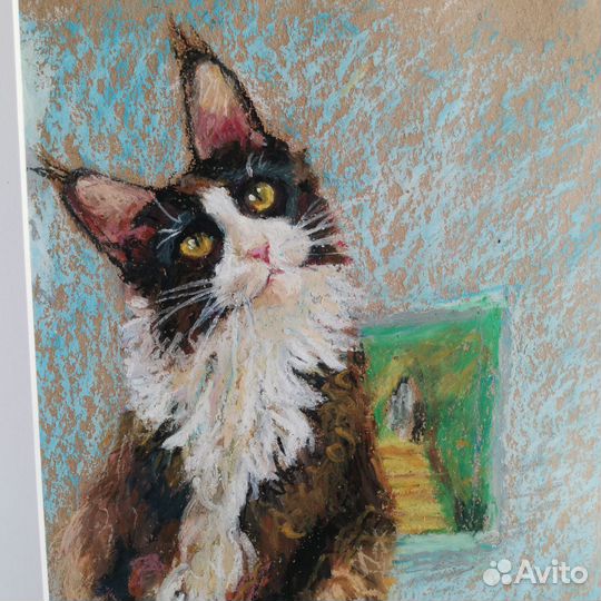 Картина масляной пастелью кошки