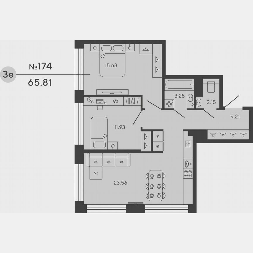 2-к. квартира, 65,8 м², 4/22 эт.