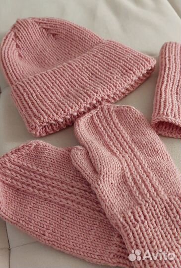 Комплект ручной работы шапка+снуд+варежки