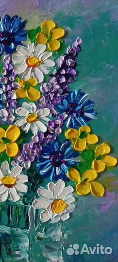 Картина маслом полевые цветы объемная живопись
