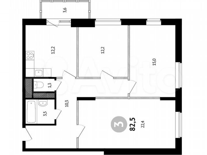 3-к. квартира, 82,5 м², 2/22 эт.