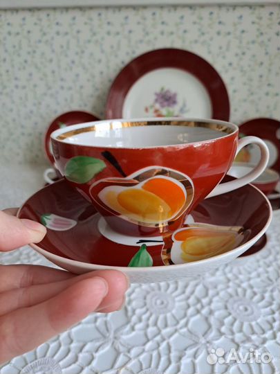 Чайные пары, сахарница Дулево Золотое яблоко, СССР