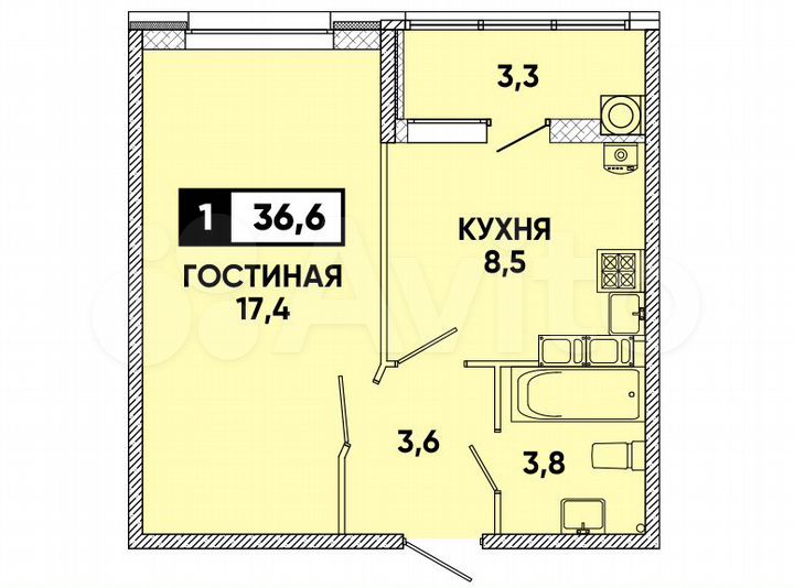 1-к. квартира, 37 м², 9/9 эт.