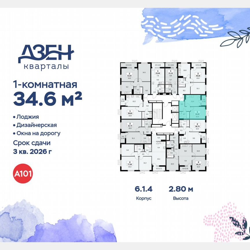 1-к. квартира, 34,6 м², 15/18 эт.