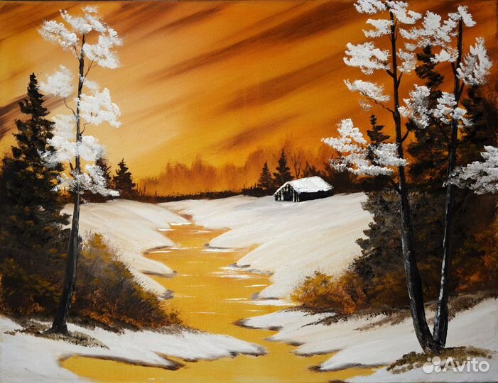 Зимнее утро. Картина. Масло, холст, подрамник