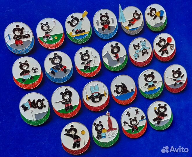 Полный набор значков Олимпиада 80. Мишка