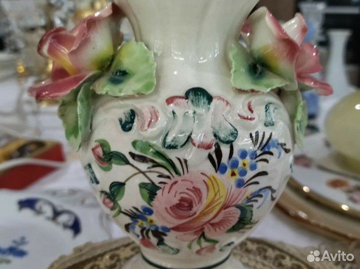 Винтаж ваза с лепкой Розы Италия