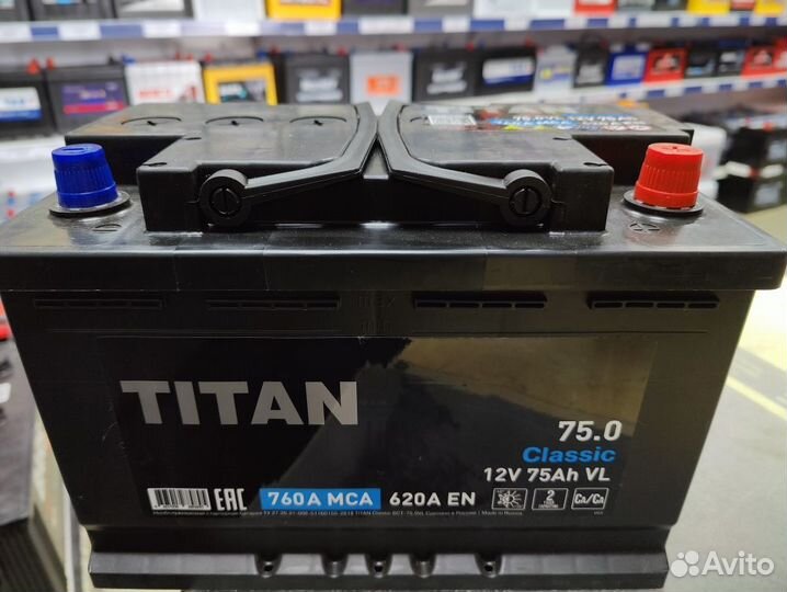 Акб 75Ач Titan Classic на Газель, Ларгус, иномарки