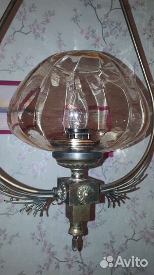Люстра ссср, металл под бронзу, карамельное стекло