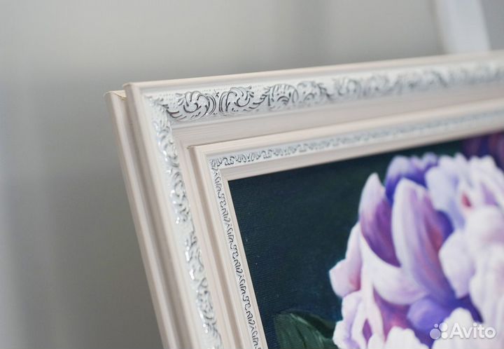 Картина розовые цветы Пионы в раме