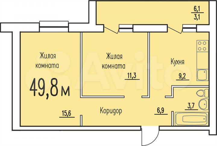 2-к. квартира, 49,8 м², 1/3 эт.