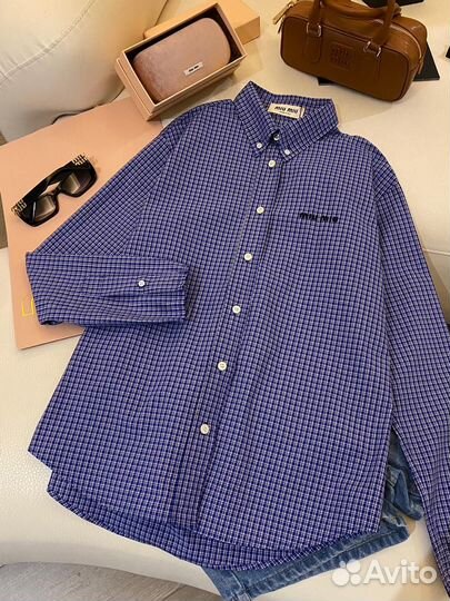 Хлопковая рубашка Miu Miu в клетку