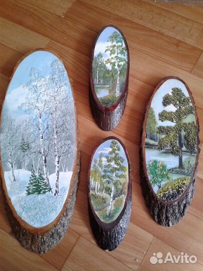 Картины на срезе из дерева