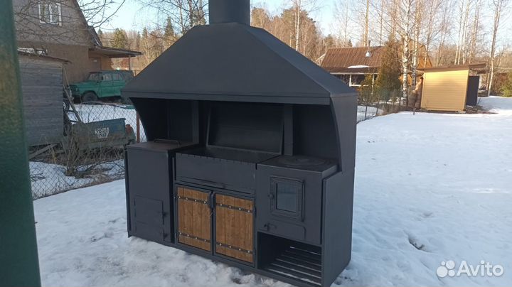 Мангал с печью и коптильней