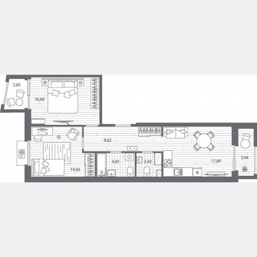 2-к. квартира, 68,1 м², 13/13 эт.