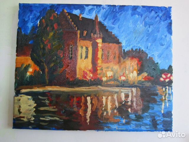 Картина Вечерний дом у озера